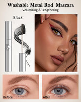 Washable Metal Rod 3D Mascara-1Pcs Waterproof Black Extra Slim Tubing Mascara Volume and Length,Long Lasting Smudge-proof Curling Eyelash Iron Brush Wand Mascara,Mother's Day Gift for Women-01Black
